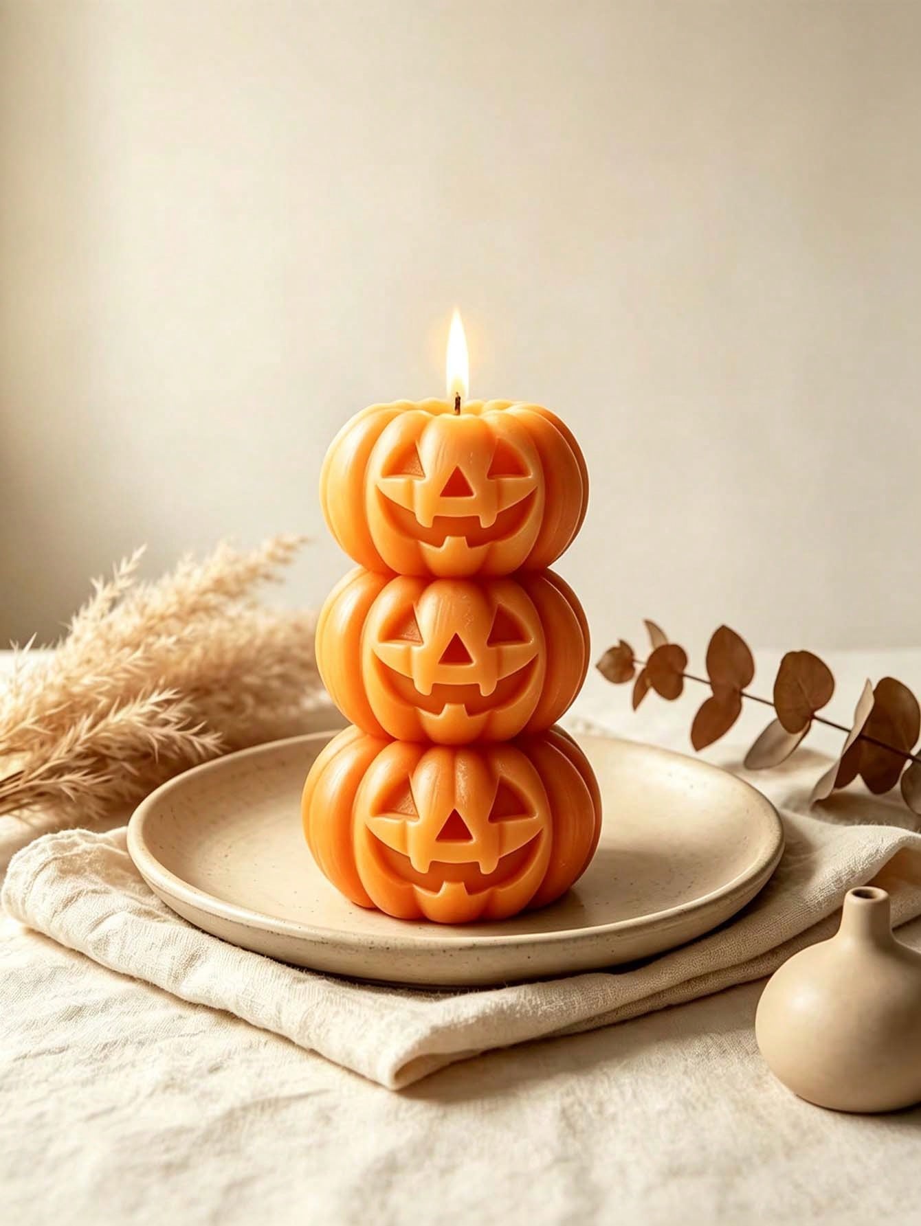 Home Fragrance Gift - ハロウィン用3層式パンプキン型キャンドル1個、パンプキンデザイン - 香り付き - 無煙、長持ちする香り、家の装飾に適しており、寝室の雰囲気作りやDIYギフトに最適です。 家の装飾、暖炉、リビングルームに適しています。sh260721174917036172797